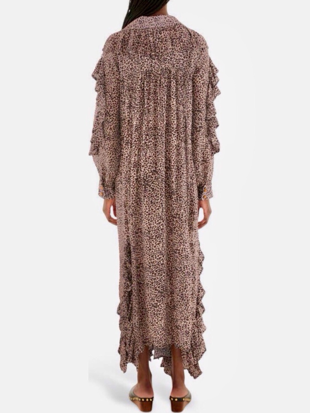 FARM RIO /Baby Leopard Long Ruffle Sleeve Maxi Shirt Dress - Sz. L - Picture 6 of 16